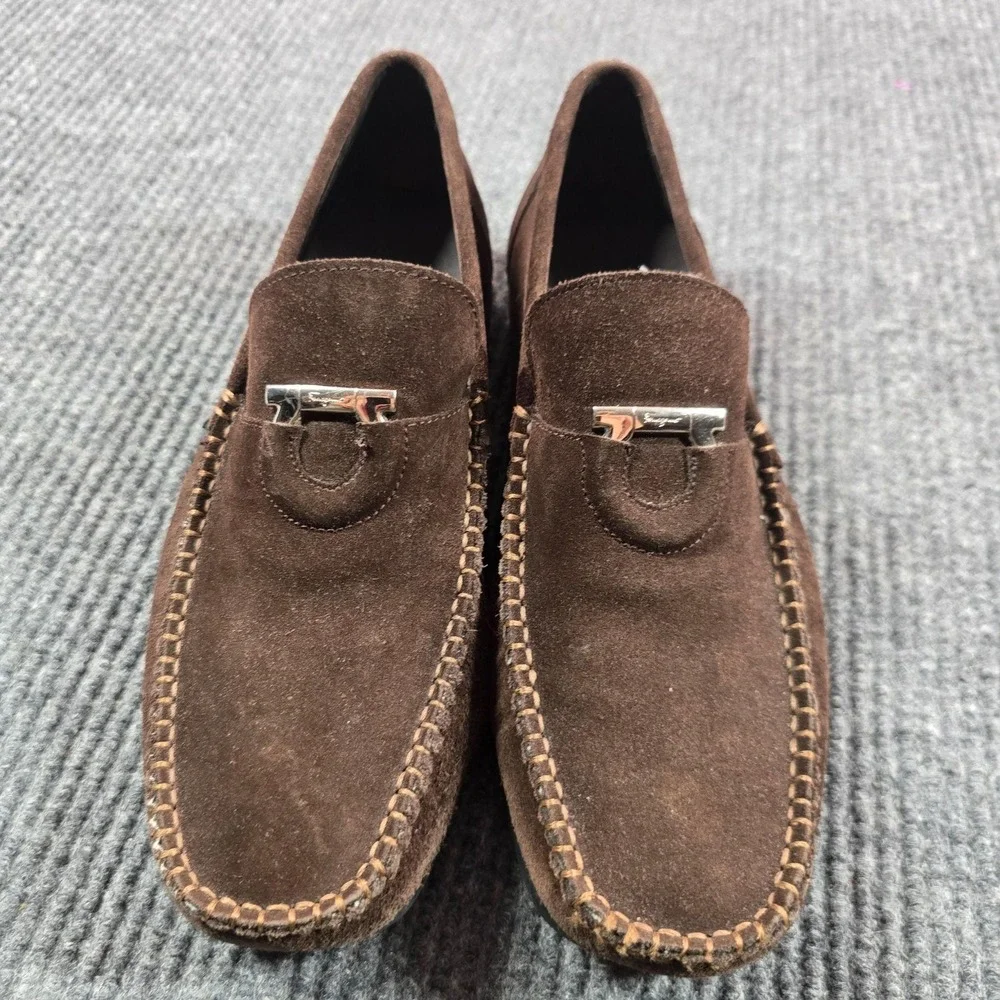 Salvatore Ferragamo Shoes Mens 44D 11 Brown Suede Moc Toe Casual Loafers Italy